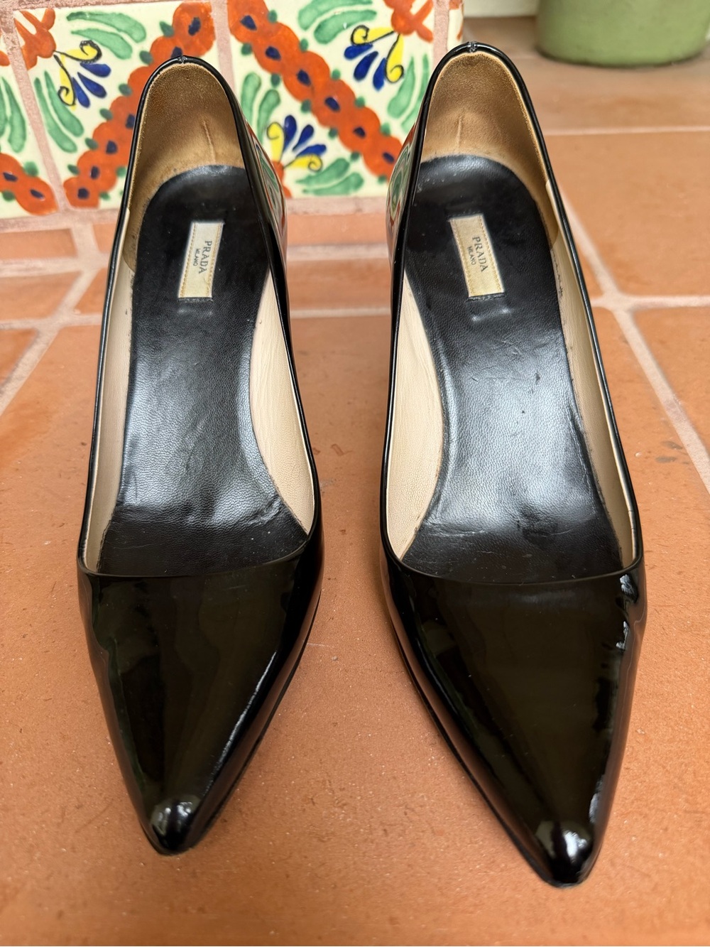 Prada Black Patent Leather Pointed-Toe Pumps Size 36 Pre-loved
